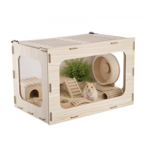 VEVOR Hamsterkäfig Nagerkäfig Nagarium Hamstergehege Holz 605x405x405mm, 270°-Sichtfenster Nagersicher mit Deckel Belüftung für Goldhamster Zwerghamster Meerschweinchen Rennmäuse
