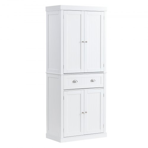 

VEVOR 183 cm Vorratsschrank für die Küche, Hauswirtschaftsschränke mit Türen, Schublade & 3 Verstellbaren Regalen, Speisebuffet-Vorratskammern für Küche, Wohnzimmer, Esszimmer, Waschküche, Weiß