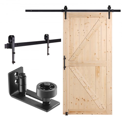 VEVOR Scheunentor und Hardware-Set Schiebetürsystem, 1067 x 2134 mm Holz-Glas-Schiebetor, leise, Scheunentor-Set mit 8-in-1-Bodenführung und Türgriff, Fichtenholzplatte, für Wohnzimmer usw.