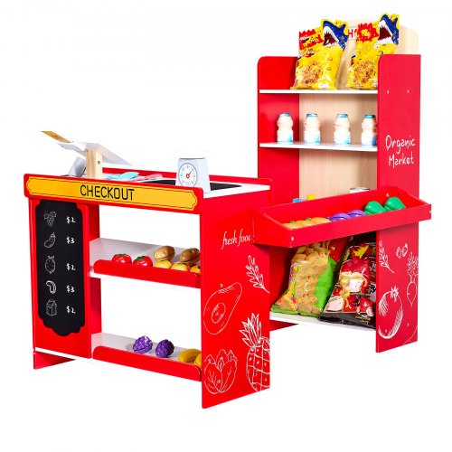 VEVOR Lebensmittelgeschäft-Spielset Supermarkt Holzspiel mit Registrierkasse