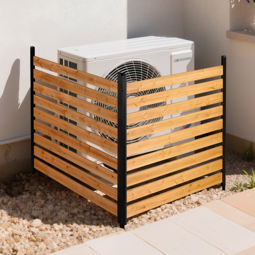 VEVOR 2 tlg. Sichtschutzzaun Klimaanlage Abdeckung, 1219x1244x1219 mm, Holzzaun mit Metallerdspießen für Außenbereich, Einstellbarer Winkel, für Außengeräte wie Klimaanlagen, Wärmepumpe & Mülltonne