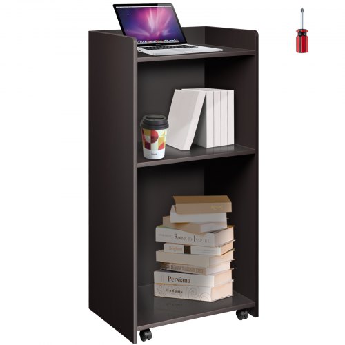 VEVOR Holz-Podium, Rednerpult und Podien mit 4 rollenden Rädern, flache Oberfläche, Leitblechplatte und Regal, Ebenholz-Rednerpult für Kirche, Büro, Schule, Zuhause, Schwarz