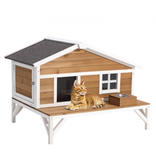VEVOR Katzenhaus Outdoor, Katzenhütte mit Schaumstoffisolierung, Holzunterstand mit großer Plattform, winterfest & isoliert, Katzenhöhle für Haus- & Freigängerkatzen im Winter 1105x853x787 mm