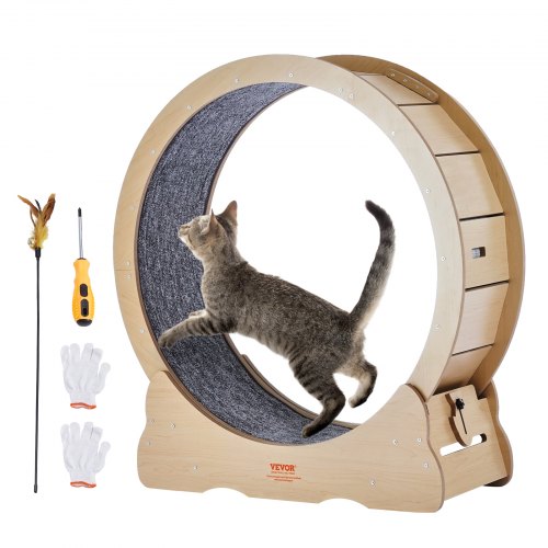 VEVOR Katzenlaufrad, großes Katzenlaufband für Hauskatzen, 91 cm Katzenlaufrad mit abnehmbarem Teppich und Katzenangel zum Laufen/Gehen/Trainieren, geeignet für die meisten Katzen bis 6 kg