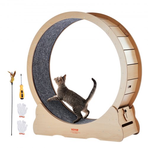 

VEVOR Katzenlaufrad, 1100 mm, Katzenlaufband, mit abnehmbarem Laufband, Katzen-Teaser zum Laufen, Gehen, Training, geeignet für die meisten Katzen bis zu 11,3 kg, Katzen Laufrad, Holzfarbe