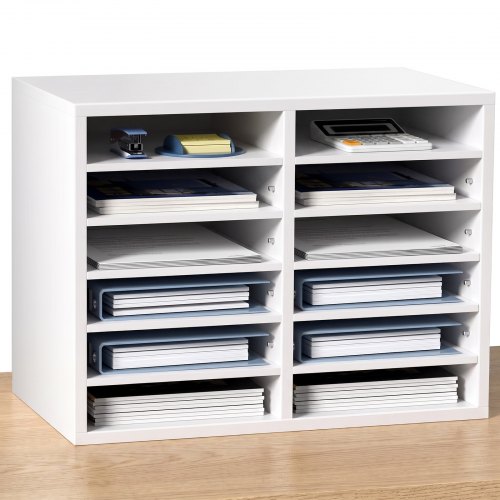 VEVOR Brievenbak Bureau-organizer 520 x 305 x 410 mm, Verstelbare A4-stapelbare papierlade van 2,3–5,6 cm, Opbergsysteem voor bureau-archivering (Wit, 2 x 6 vakken)