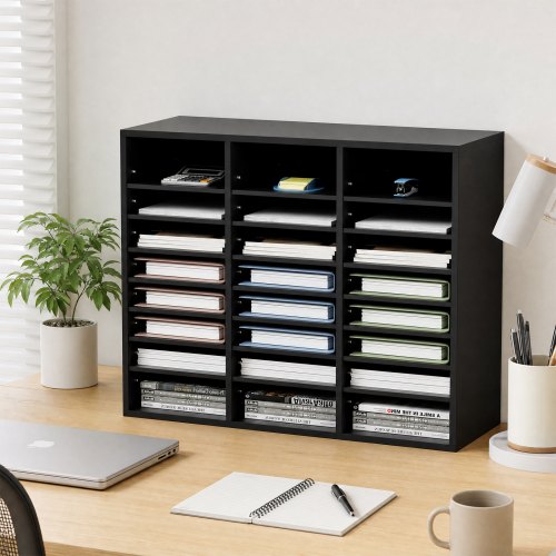 VEVOR Briefablage Schreibtisch-Organizer 997 x 305 x 680 mm, 2,3–5,6 cm Einstellbar A4 Stapelbar Quer, Papierablage, Aufbewahrung Schreibtisch-Ablagesystem Organisation, Ablage (Schwarz, 3 x 8 Fächer)