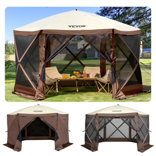 

VEVOR Faltpavillon, 3,05 x 3,05 m, 6-seitiges Pop-up-Camping-Überdachungszelt mit Netzfenstern, tragbarer Tragetasche, Erdspießen, große gartenpavillon für Outdoor-Camping, Rasen und Hinterhof