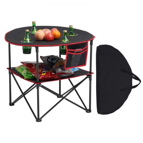 VEVOR Klapptisch Buffettisch tragbarer Allzwecktisch 72 x 72 cm, wasserfester Tisch aus 600D-Oxford-Gewebe mit Tragetasche & 4 Getränkehaltern, Gartentisch Campingtisch für Partys Picknick Schwarz