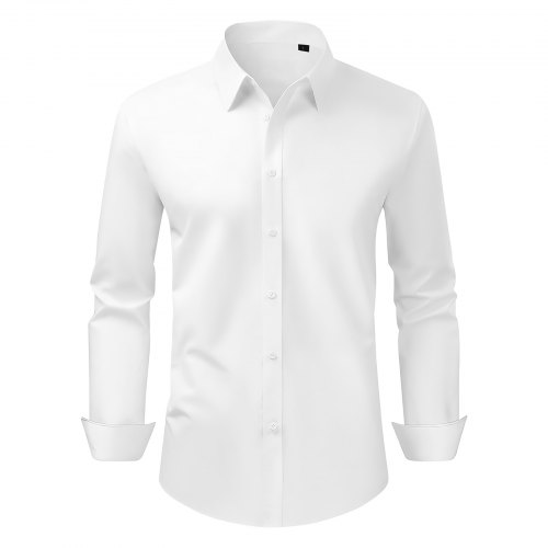VEVOR Herrenhemd L, Langarmhemd, knitterfrei, Freizeithemden, Bügelfrei, Businesshemden, weicher Stretch-Stoff für Business, Freizeit oder formelle Anlässe, Arbeit, Hochzeit, Abendessen, Weiß