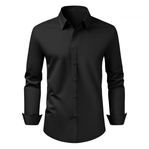VEVOR Herrenhemd M, Langarmhemd, knitterfrei, Freizeithemden, Bügelfrei, Businesshemden, weicher Stretch-Stoff für Business, Freizeit oder formelle Anlässe, Arbeit, Hochzeit, Abendessen, Schwarz
