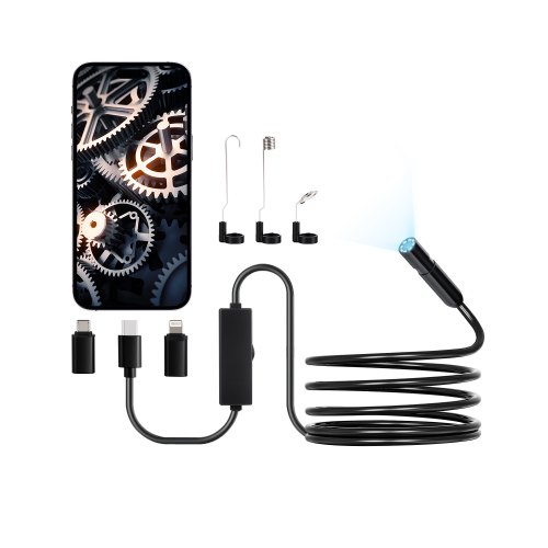 VEVOR Endoskopkamera mit Licht, 1920P HD-Endoskop für Android & iOS, Inspektionskamera mit 8 LED-Leuchten & 3 m langem Kabel, 2-facher Zoom, wasserdichte IP67-Kanalkamera für Auto & Sanitär