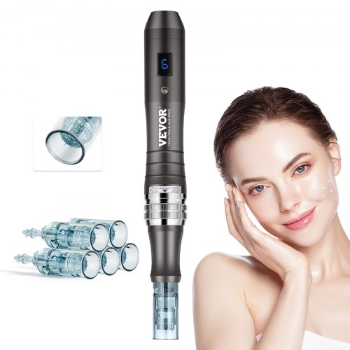 

VEVOR Professioneller Microneedling-Stift, elektrischer Derma-Pen mit 5 x 16-poligen Einwegkartuschen, 6-Gang-Dermapen-Schönheitsgerät mit LCD-Display und 0–2,5 mm einstellbarer Nadellänge
