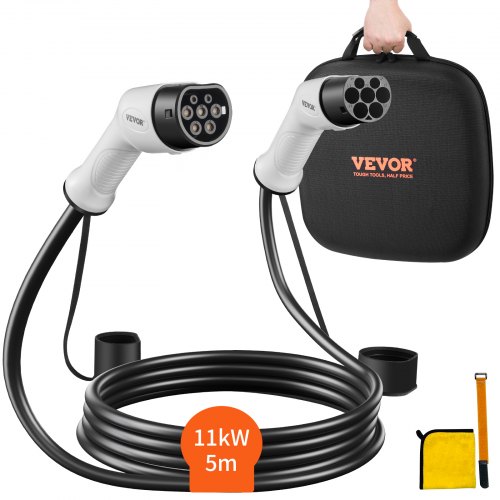 VEVOR Typ2 Ladekabel für Elektroauto/Hybrid EV Ladekabel E-Autoladekabel Wallbox 11kw TPU-Ladekabel 5m Kabellänge 3-Phase AC 380V Typ2 auf Typ2 Wasser-/Staubdicht Mit allen Typ-2-Modellen Kompatibel