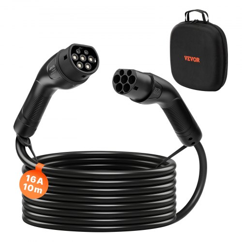 VEVOR EV Ladekabel, 16 A, 10 m, max. 11 kW, Verlängerungskabel, kompatibel mit Typ-2-Ladegeräten für Elektrofahrzeuge, 3-Phasen-Wechselstrom, 480 V, 50 Hz, IP65, Autoladekabel mit Tragetasche