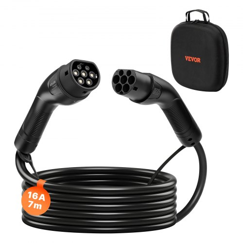 VEVOR EV Ladekabel, 16 A, 7 m, max. 11 kW, Verlängerungskabel, kompatibel mit Typ-2-Ladegeräten für Elektrofahrzeuge, 3-Phasen-Wechselstrom, 480 V, 50 Hz, IP65, Autoladekabel mit Tragetasche