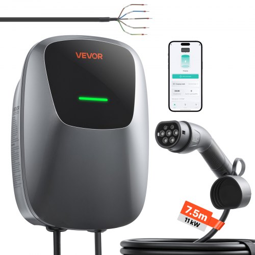 VEVOR Wallbox E-Auto-Ladestation 11 kW Dreiphasig 400 V Typ 2 7,5 m IP65, Ladegerät für Alle Elektrofahrzeuge und Plug-in-Hybride, Intelligentes Autoladegerät mit App-Steuerung und Digitalanzeige
