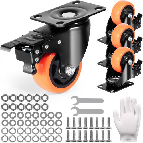 

VEVOR Möbelrollen 4er-Set Lenkrollen PVC φ76,2mm Laufrollen 454kg Tragfähigkeit Transportrollen mit A/B-Bremsen Kastenrollen 360° Drehbar Schwerlastrollen für Häusern Büros Studios Fabriken