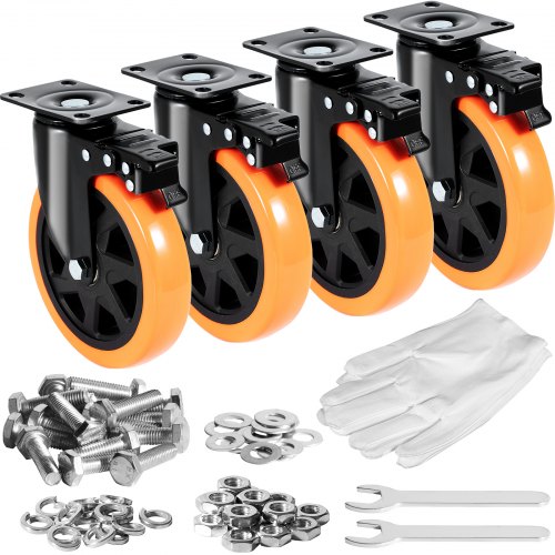 

VEVOR Möbelrollen 4er-Set Lenkrollen PVC φ152,4mm Laufrollen 1.270kg Tragfähigkeit Transportrollen mit A/B-Bremsen Kastenrollen 360° Drehbar Schwerlastrollen für Häusern Büros Studios Fabriken