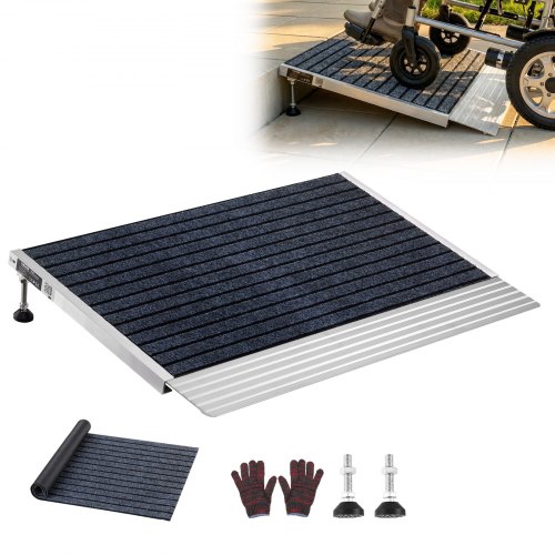 

VEVOR Schwellenrampe 610x910mm, 362,9 Belastbare Schwellenrampe mit Verstellbarer Höhe, Rutschfeste Auffahrschiene aus Alu, Stabile Auffahrrampe für Rollstuhl Scooter Türschwelle Bordsteine Treppen