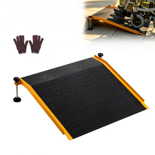 

VEVOR Schwellenrampe 670x810mm, 181,4kg Belastbare Rollstuhlrampe mit Verstellbarer Höhe, Rutschfeste Auffahrschiene aus Alu, Stabile Auffahrrampe für Rollstuhl Scooter Türschwelle Bordsteine Treppen