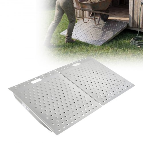 VEVOR 2x Schwellenrampe 750x617mm, 340,2kg Belastbare Rollstuhlrampe für Max. 165mm Höhe, Rutschfeste Auffahrschiene aus Alu, Stabile Auffahrrampe für Rollstuhl Scooter Türschwelle Bordsteine Treppen