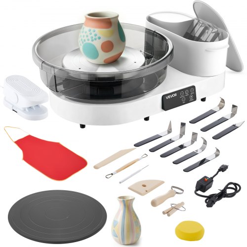 VEVOR Töpferscheibe Elektrisch 450 W, Töpferdrehmaschine 28 cm / 36 cm Drehteller, Töpfermaschine mit Fußpedal & 30–300 U/min Einstellbarer Drehzahl & Aluminiumgehäuse, für Anfänger DIY-Tonkunst PDSLPJBSJSTM0RD3G001V2