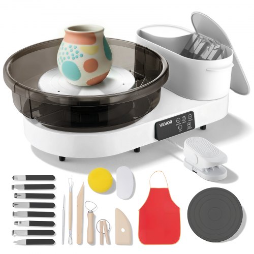 VEVOR Töpferscheibe Elektrisch 450 W, Töpferdrehmaschine 28 cm / 36 cm Drehteller, Töpfermaschine mit Fußpedal & 30–300 U/min Einstellbarer Drehzahl & Aluminiumgehäuse, für Anfänger DIY-Tonkunst