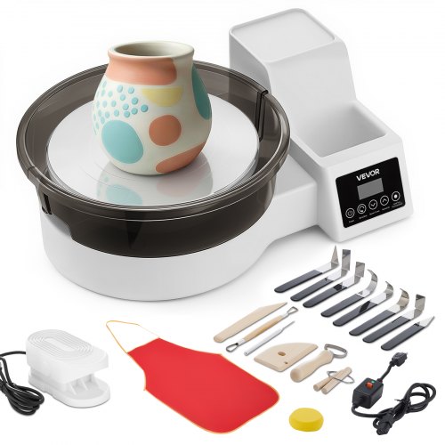 VEVOR Töpferscheibe Elektrisch 450 W, Töpferdrehmaschine 28 cm Drehteller (Aluminium), Töpfermaschine mit Fußpedal & 30–300 U/min Einstellbarer Drehzahl & PP-Gehäuse, für Anfänger DIY-Tonkunst, Weiß
