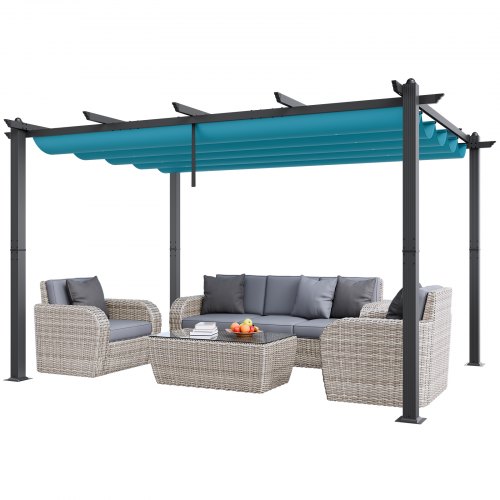 VEVOR Pergola 2,96 x 3,95 x 2,3 m, Pavillon mit Sonnenschutzdach, Gartenpavillon UV50+ UV-Schutzklasse, Terrassenpavillon Überdachung, Gartenzelt für Terrassen, Gärten, Decks, Hinterhöfe (Blau)