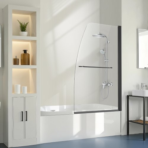 

VEVOR rahmenlose Badewannen Duschtür (864 x 1397 mm / B x H) halbe platzsparende Duschtür für Badewanne, 180° drehbare Tür aus gehärtetem Glas, Duschglastür (6 mm Glasdicke), Schwarz