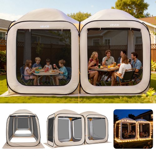 

VEVOR Campingzelt, 365,76x182,88 cm, 2-in-1-Pop-up-Zelt, tragbares Partyzelt mit Tragetasche, Netz-Seitenwänden und Erdspießen, für Garten, Terrasse und Outdoor-Aktivitäten, Beige