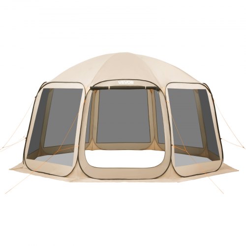 VEVOR Campingzelt, 457,2x420,6x245 cm, Partyzelt für 12–15 Personen, Pop Up Zelt, inkl. Tragetasche, Netz-Seitenwände und Heringen, für Garten, Terrasse und Outdoor-Aktivitäten, Beige