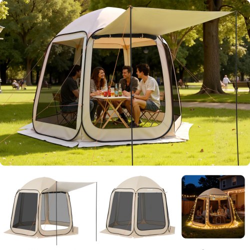 

VEVOR Campingzelt, 304,8 x 280,4 cm, Pop-up-Zelt mit ausziehbarer Markise, tragbares Partyzelt für 4–8 Personen mit Tragetasche und Seitenwänden, für Terrasse und Outdoor-Aktivitäten, Beige