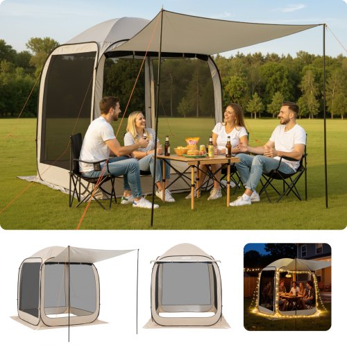 

VEVOR Campingzelt, 182,88x182,88x219,4 cm, Pop-up-Zelt mit ausziehbarer Markise, tragbares Partyzelt für 4-6 Personen, inkl. Tragetasche & Seitenwänden, für Terrasse & Outdoor-Aktivitäten, Beige