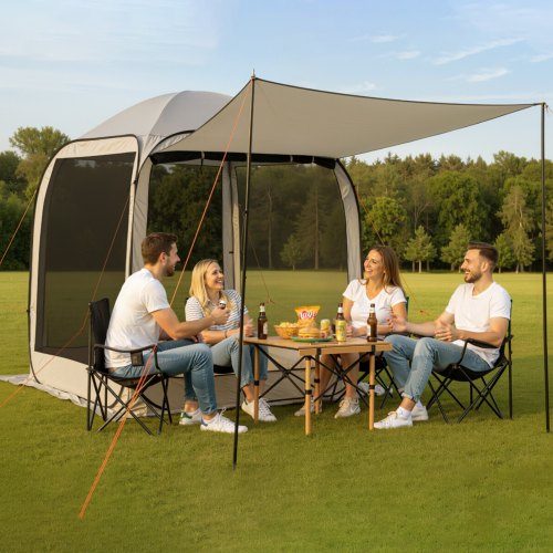 

VEVOR Campingzelt, 182,88x182,88x219,4 cm, Pop-up-Zelt mit ausziehbarer Markise, tragbares Partyzelt für 4-6 Personen, inkl. Tragetasche & Seitenwänden, für Terrasse & Outdoor-Aktivitäten, Beige