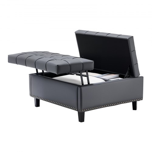 

VEVOR quadratische Leder-Ottomane mit Stauraum, gepolsterter Couchtisch mit getufteten Knöpfen und Lift-Top- und Flip-Design, PU-Leder mit hochdichtem Schwamm für Wohnzimmer Schlafzimmer Grau