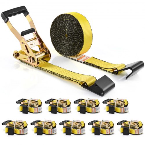 VEVOR 10er-Set Spanngurt 0,05 x 9 m Zurrgurt 4536 kg Ratschenzurrgurt Polyester-Gurt Kohlenstoffstahl-Haken Befestigungsgurt Ratschenspanngurt Ideal für Motorräder Fahrräder Kajaks UTV Boote ATV