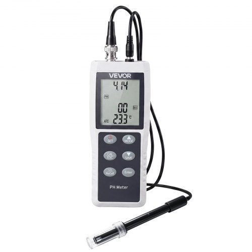 VEVOR pH-Meter, Messbereich 0–14, Wasserdichte Sonde (IP68), 3-Punkt-Automatikkalibrierung, Tragbares Tester-Set mit Kalibrierpulver, Temperatursonde & Tragetasche, für Trinkwasser & Hydrokultur