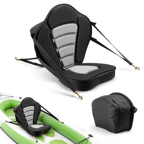 VEVOR 1 x Kajaksitz 65 mm Dicke, Gepolsterter Sitz für Stand-Up-Paddleboard, Bootssitz mit Rückenlehne & Aufbewahrungstasche & Verstellbaren Gurten für SUP Kanu Angelboot Aufblasbares Kajak