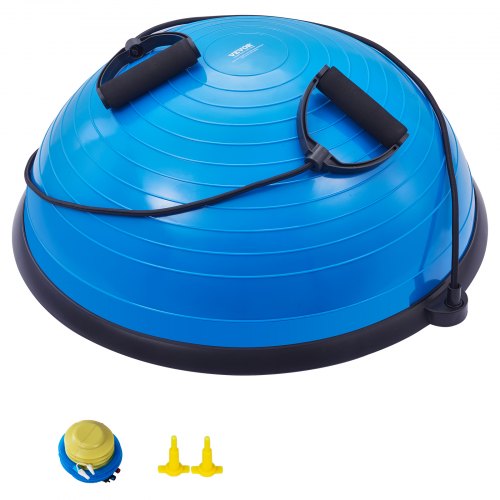 VEVOR Halb-Gymnastikball-Trainer, 584 mm Balance Ball Trainer, 300 kg Tragkraft Stabilitätsball, Yoga-Ball mit Widerstandsbändern und Fußpumpe, Kraft-Fitnessball für das Heim-Fitnessstudio, Blau