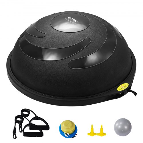 VEVOR Halb-Gymnastikball-Trainer, 66 cm Balance-Ball-Trainer, 680 kg Tragkraft Stabilitätsball, Yoga-Ball mit Widerstandsbändern und Fußpumpe, Kraft-Fitnessball im Heim-Fitnessstudio, Schwarz