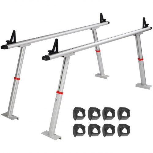 VEVOR Lkw-Träger Truck Rack, 363 kg Kapazität, 43-75 cm Höhenverstellbar, 2 Stk. Aluminium-Leiterträger mit 8 nicht Bohrenden C-Klemmen, Lkw-Ladeflächenträger für Kajak, Surfbrett, Bauholz, Leiter