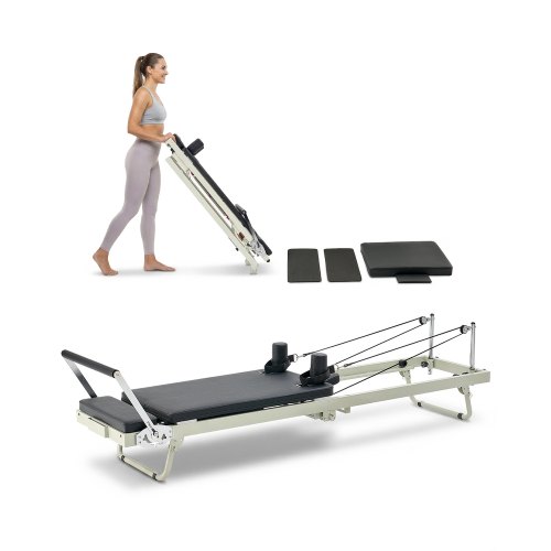 VEVOR faltbarer Pilates Reformer Trainingsgerät für den Einsatz im Heim-Fitnessstudio, Pilates-Bett mit doppeltem Widerstand – Feder & Kordel, für Fortgeschrittene und Anfänger, bis zu 181,44 kg