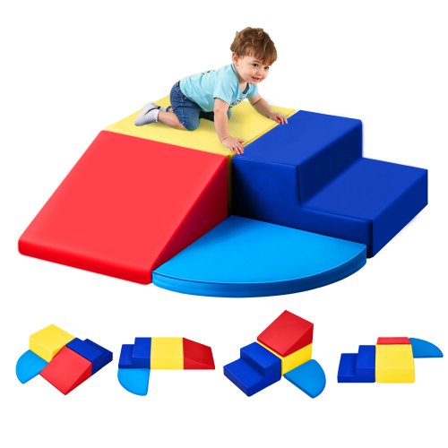 VEVOR Softbausteine, 4-teiliges Set, Schaumstoffbausteine für Kleinkinder von 6 Monaten bis 3 Jahren, Großbausteine aus PU-Leder, Indoor-Kletter- & Krabbelaktivitätsspielset zum Krabbeln & Rutschen