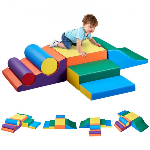 

VEVOR Softbausteine, 7-teiliges Set, Schaumstoffbausteine für Kleinkinder von 6 Monaten bis 3 Jahren, Riesenbausteine aus PU-Leder, Indoor-Kletter- & Krabbelaktivitätsspielset zum Krabbeln & Rutschen
