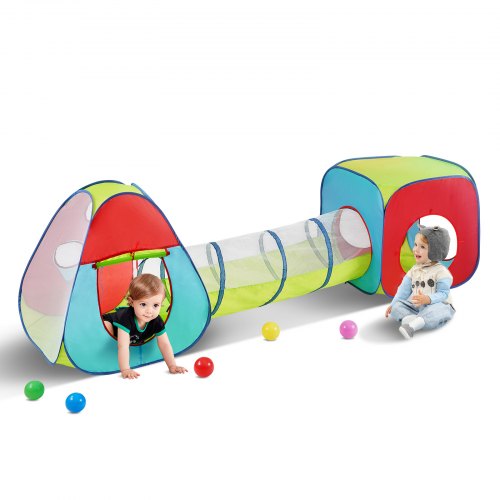 

VEVOR 3-in-1-Spielzelt für Kinder mit Tunnel für Jungen, Mädchen, Babys und Kleinkinder, Pop-Up-Spielhaus für drinnen und draußen mit Tragetasche und Spanngurten als Geburtstagsgeschenk, Rot/Gelb/Blau