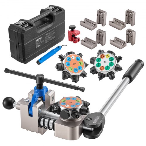 VEVOR 8 tlg. Bremsleitung Bördelgerät Set, 37°/45° Bördelwerkzeug für Doppel- & Bubblebördelung, Rohraufweiter mit 4 Satz Matrizen für 4,76-9,52mm Außendurchmesser, Bremsleitung Reparatursatz für KFZ