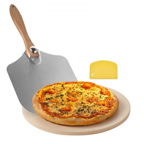 

VEVOR Pizzastein Backstein 381 x 381 mm, runder Cordierit-Pizzastein, große Steinplatte mit Schaber & Aluminiumschaufel, 17 mm dick, hitzebeständig, geeignet für Küchenofen Brotbacken Pizzabacken