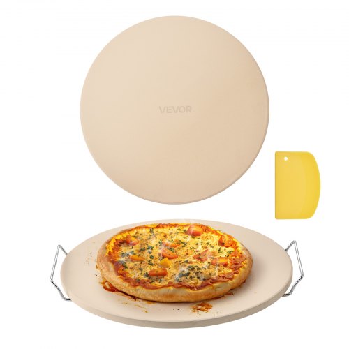 VEVOR Pizzastein Backstein 406 x 406 mm, runder Cordierit-Pizzastein, extra große Steinplatte mit Schaber & Ständer, 17 mm dick, hitzebeständig, für Küchenofen Brotbacken Pizzabacken Grillen